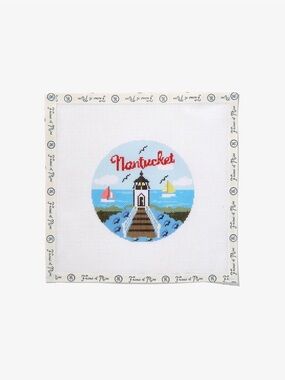 FRIEND OF MINE NANTUCKET TRAVEL ROUND NEEDLEPOINT CANVAS 18 mesh